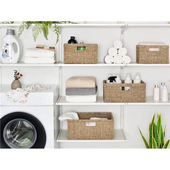 Large Wicker Storage Basket, Seagrass Rectangle Basket with Built-in Handle - Picture 7 of 8